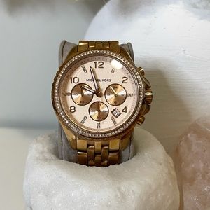 Michael Kors Rose Gold Tone S/steel Chronograph+crystals Glitz WATCH-MK5425